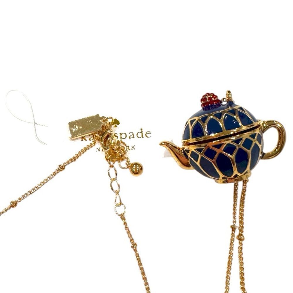 Kate Spade Blue and Gold Teapot Necklace - Picture 6 of 6